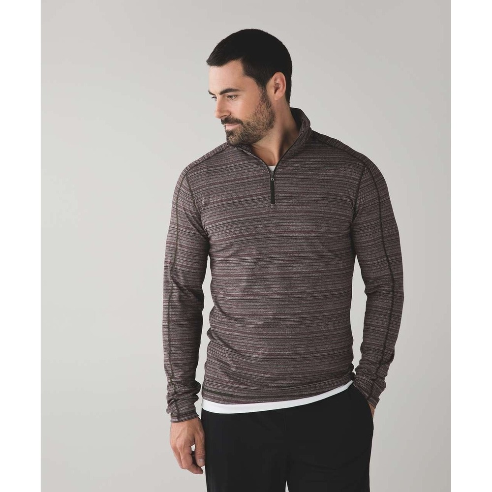 Lululemon Surge Warm 1/2 Zip Polar Night Stripe Black‎ Cherry Gator Green Medium